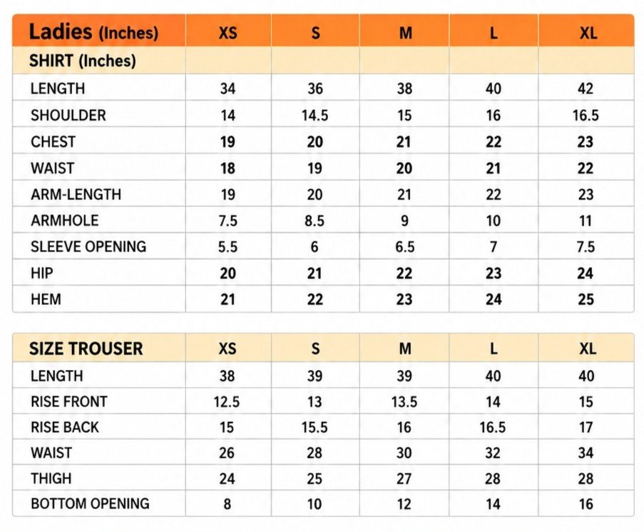 Rang De ladies size guide