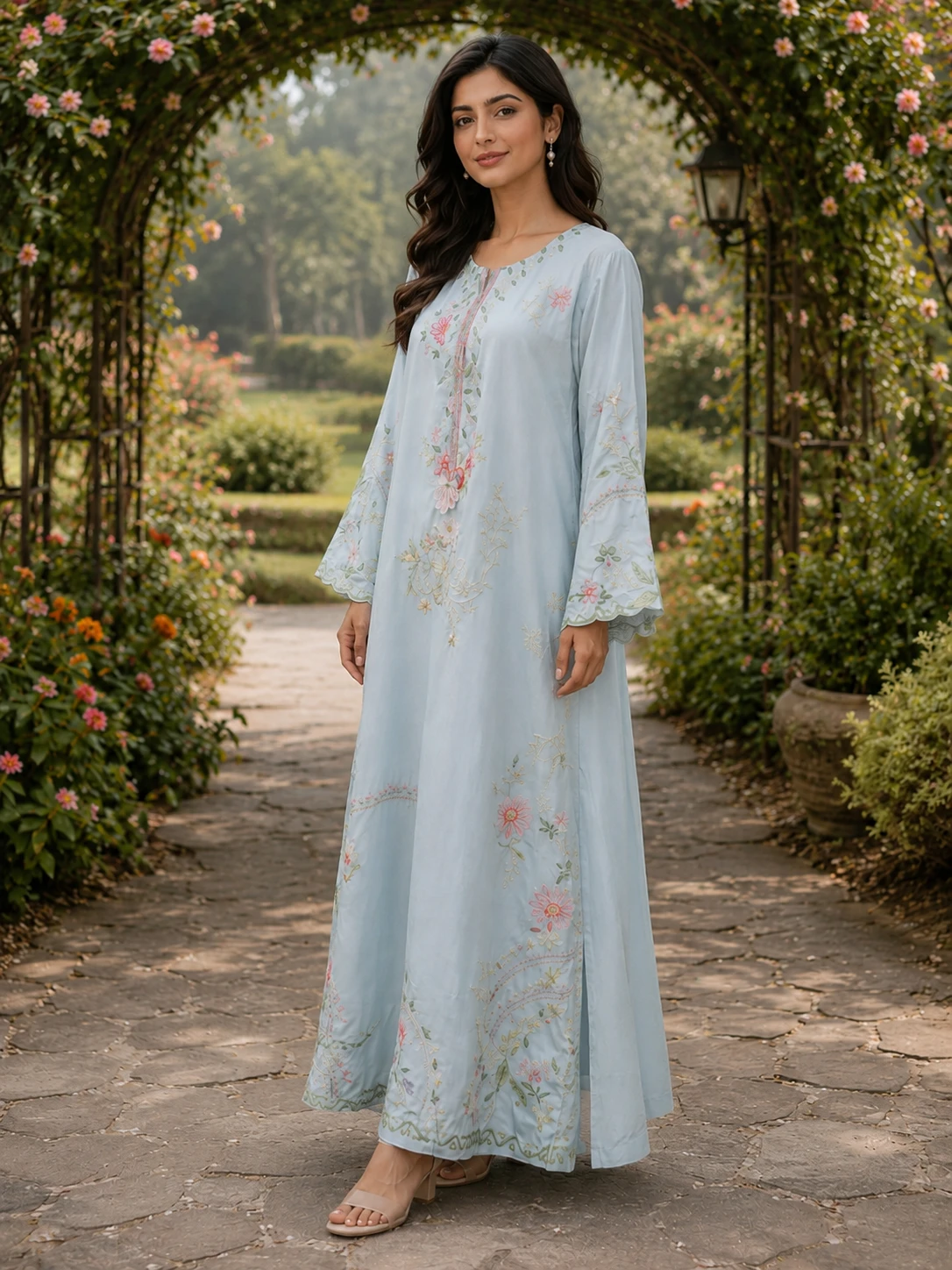 Embroidered Romani Silk Kaftan and Straight Suit image 5