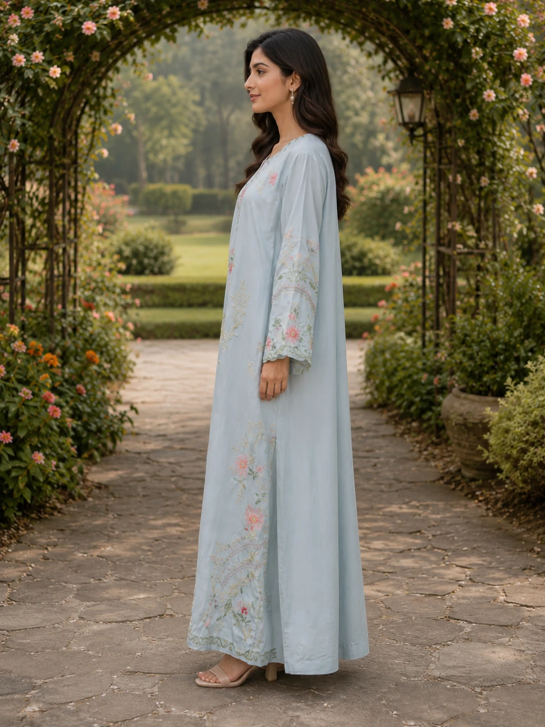 Embroidered Romani Silk Kaftan and Straight Suit image 3
