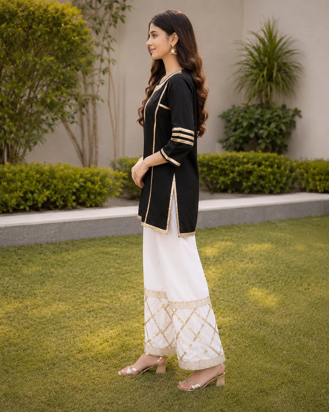 Cotton Full Suit with Gotta Detailing image 6