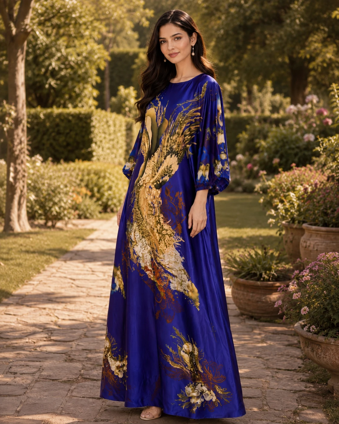 Flowy Digital Print Silk Long Kaftan image 5