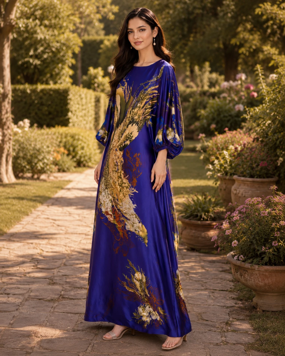 Flowy Digital Print Silk Long Kaftan image 4