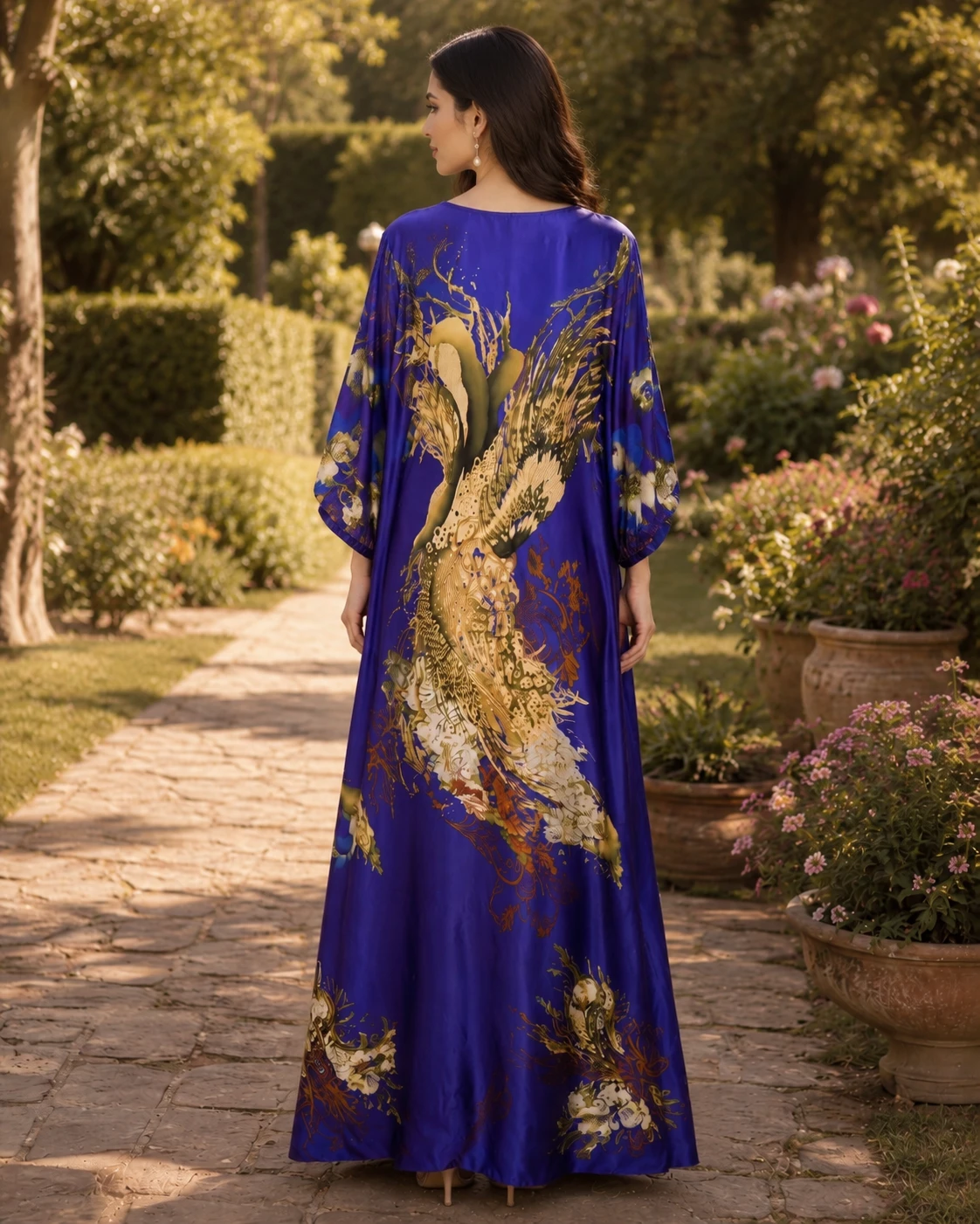 Flowy Digital Print Silk Long Kaftan image 3