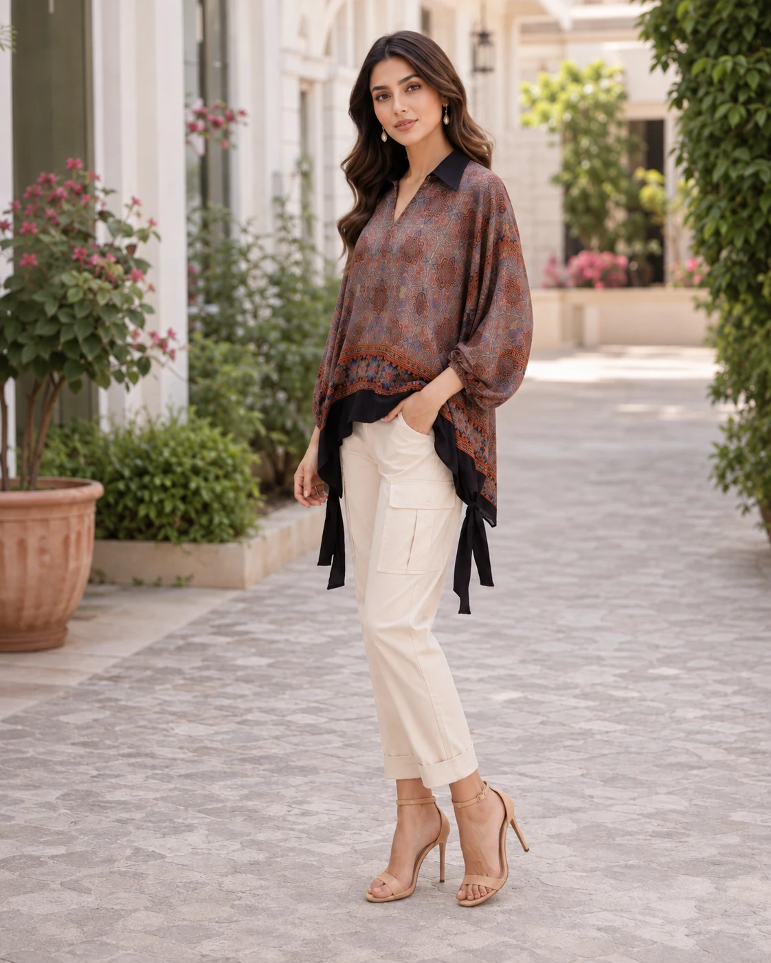 Printed Dull Silk Kaftan Top image 5