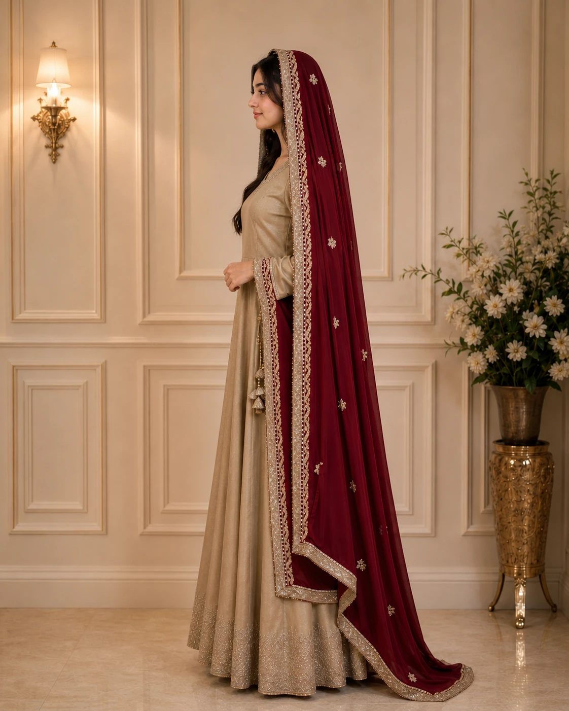 Party wear Anarkali Angrakha style panels frock image 6