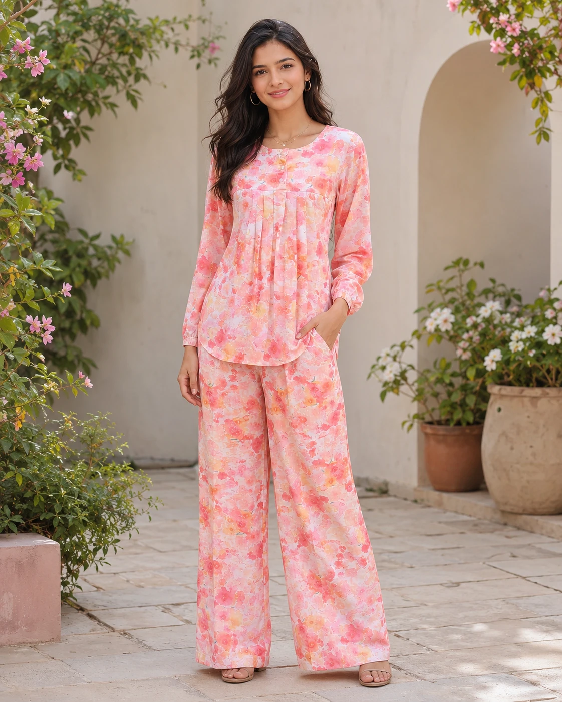Floral Print Summer Linen Corset Co-Ord Set