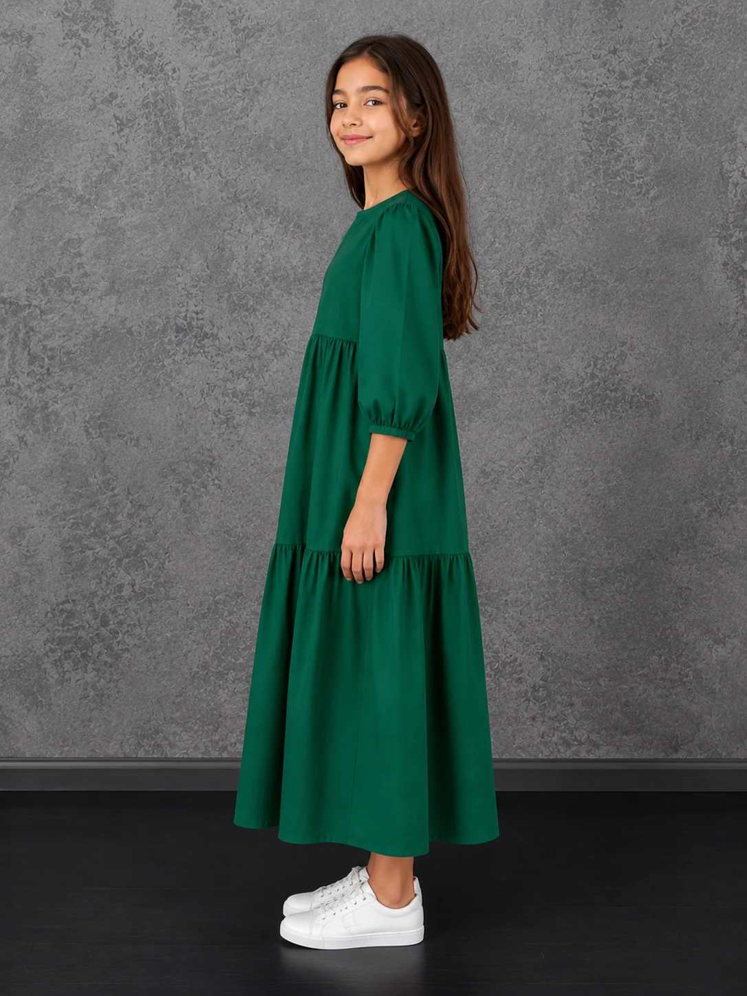 Emerald Green Cotton Frock for Girls image 6