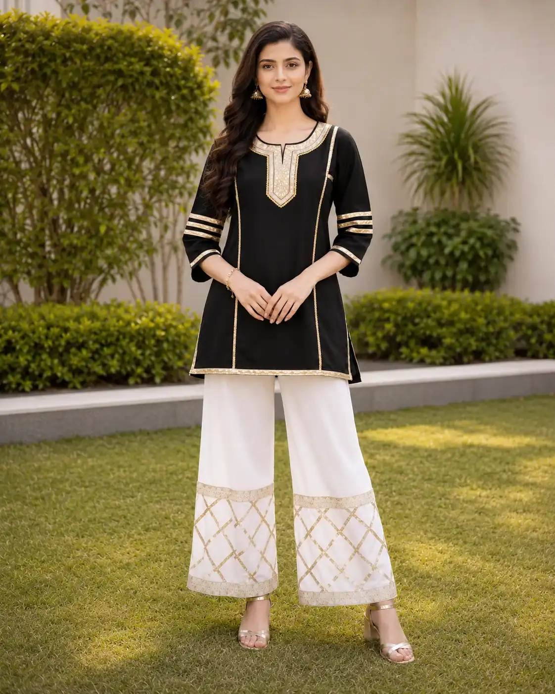 Cotton Full Suit with Gotta Detailing image 2