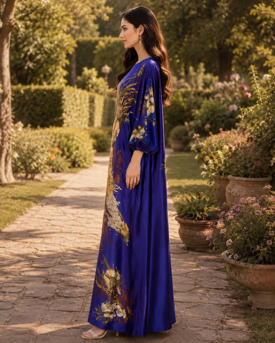 Flowy Digital Print Silk Long Kaftan image 6