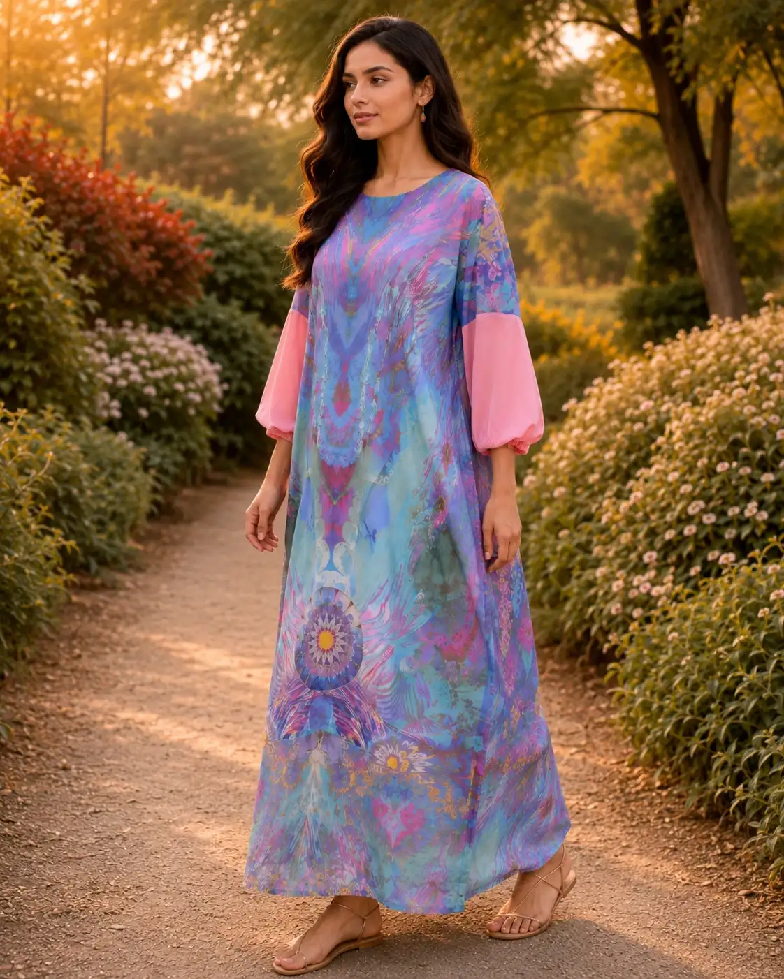 Royal Digital Print Silk Long Kaftan image 4