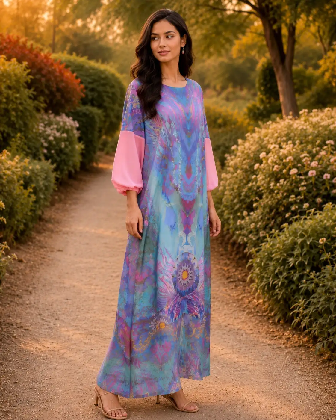 Royal Digital Print Silk Long Kaftan image 5
