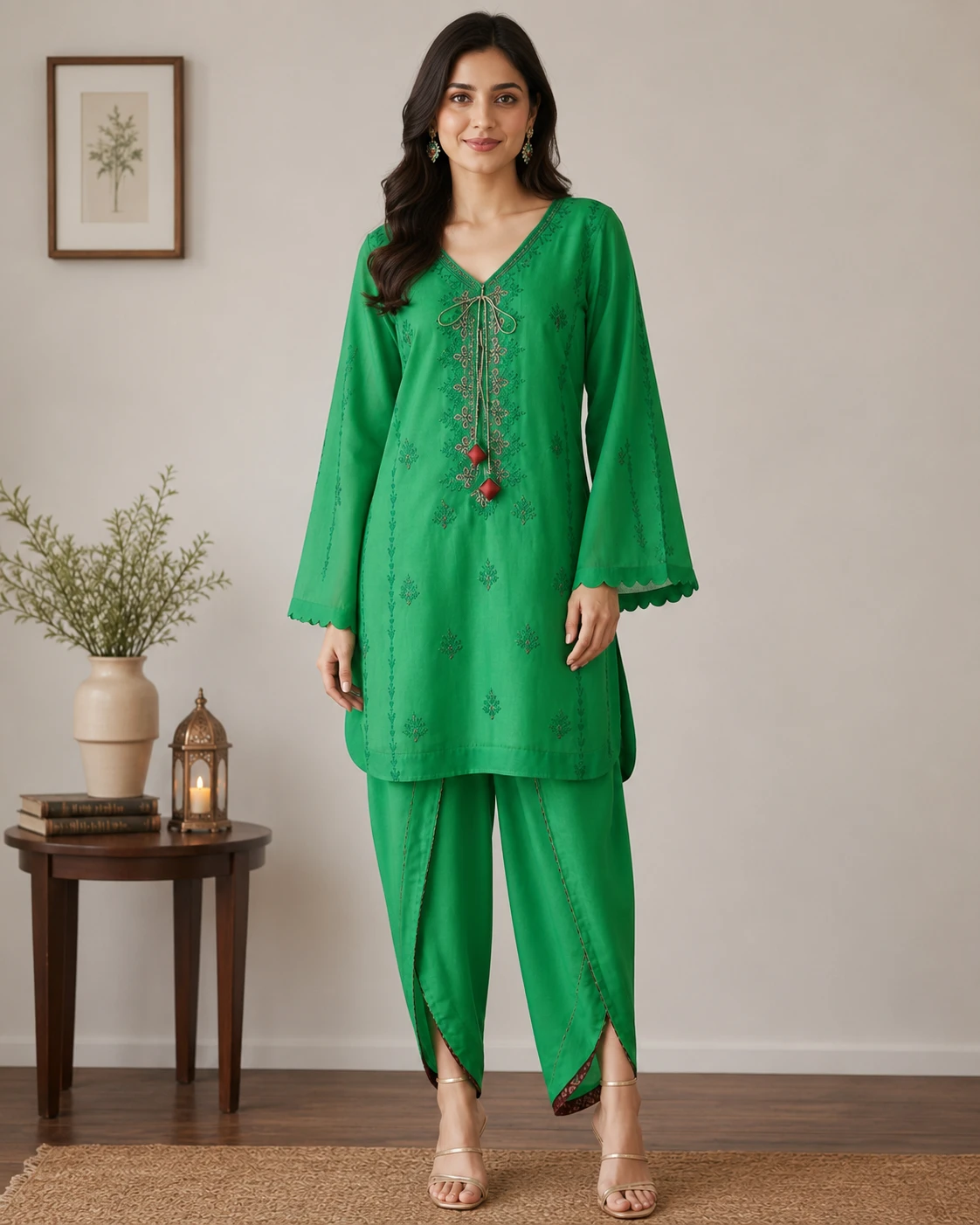 Soft summer lawn 2pc,with embroidered shirt with tulip shalwar image 2