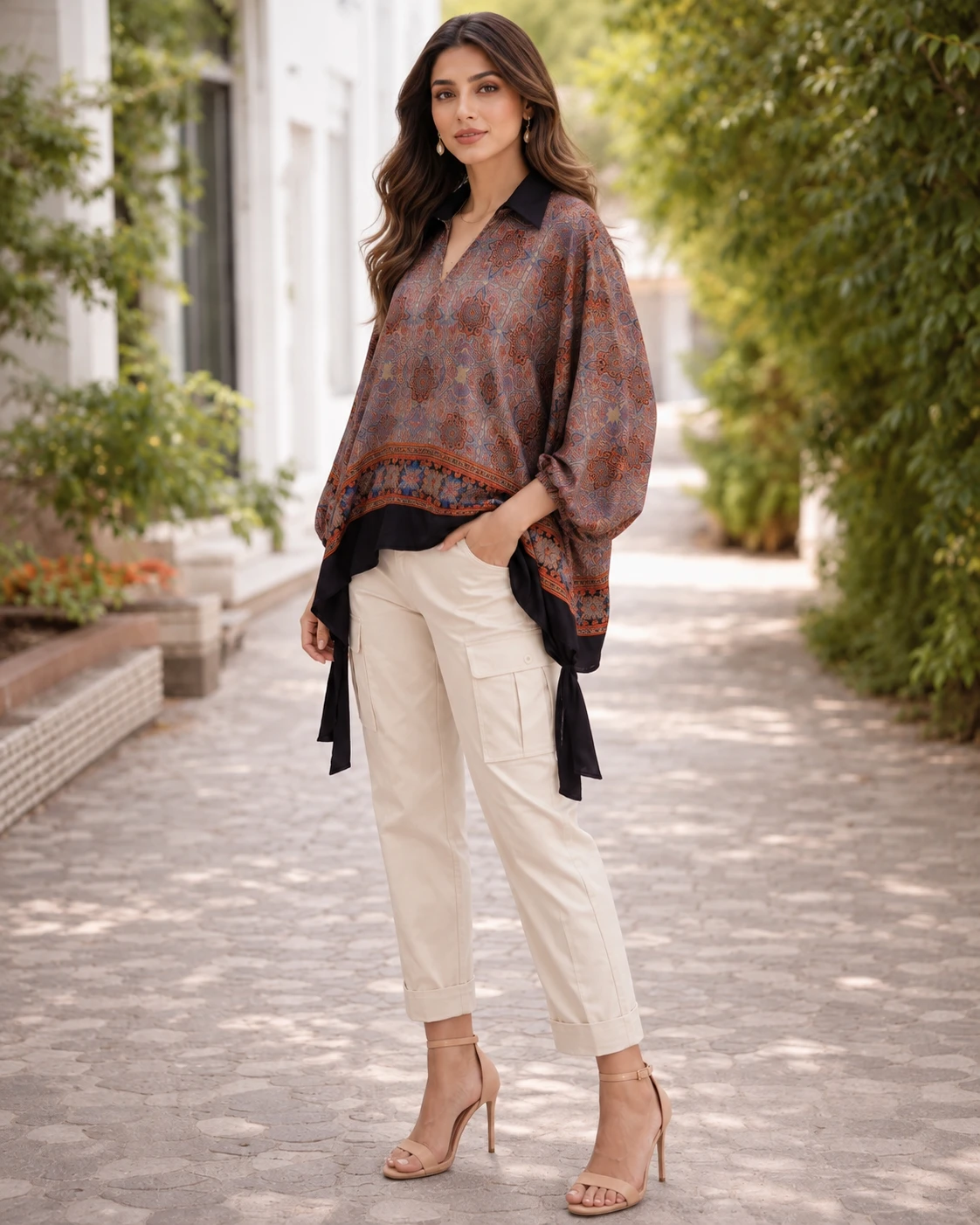 Printed Dull Silk Kaftan Top image 4