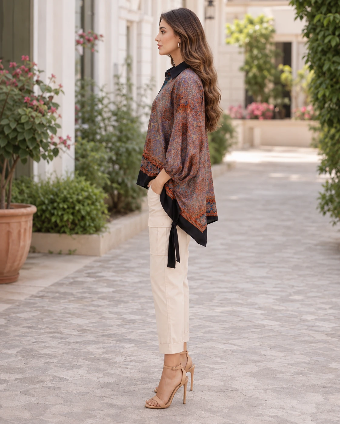 Printed Dull Silk Kaftan Top image 6