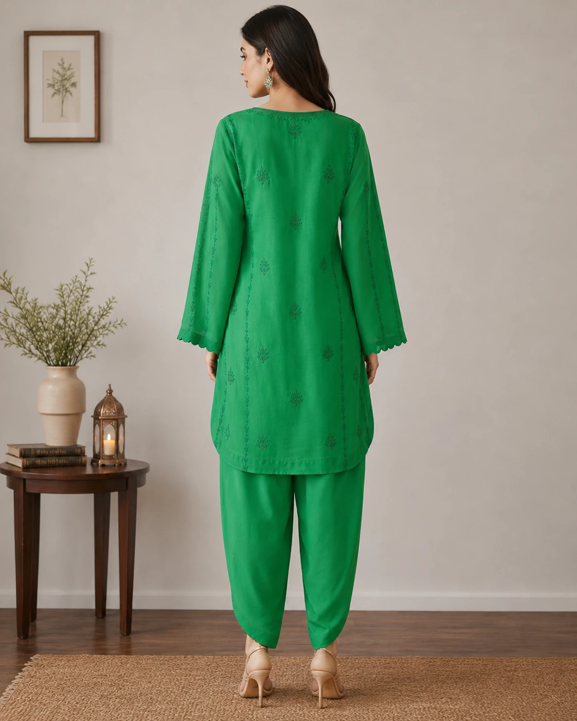 Soft summer lawn 2pc,with embroidered shirt with tulip shalwar image 3