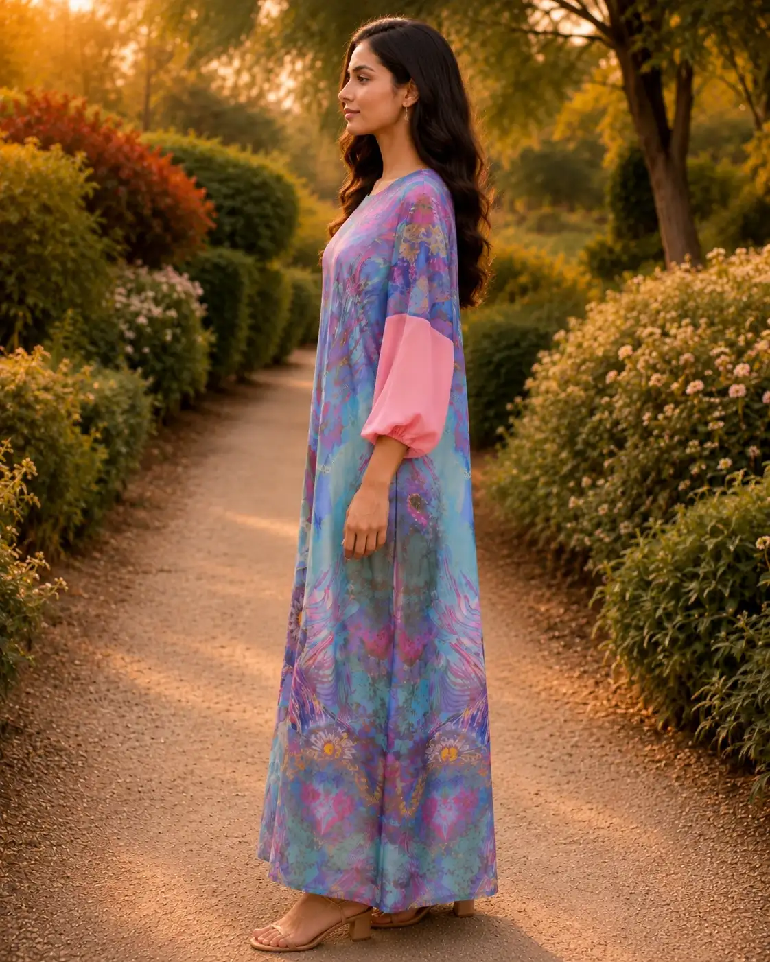 Royal Digital Print Silk Long Kaftan image 6