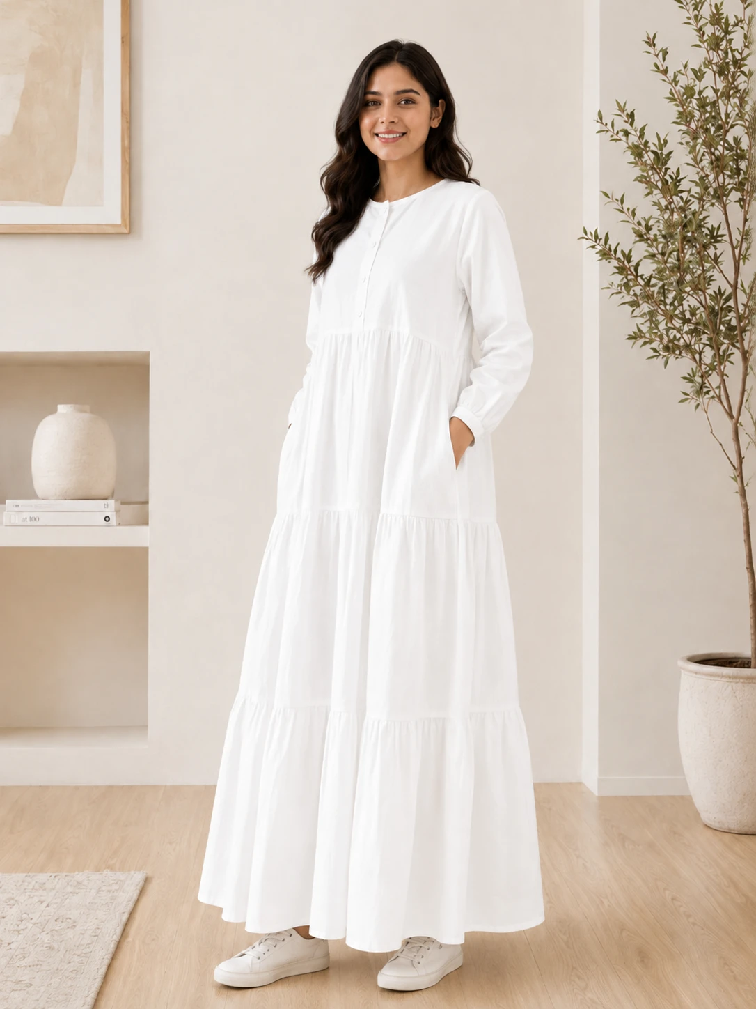 White Cotton Tiered Maxi Dress image 3