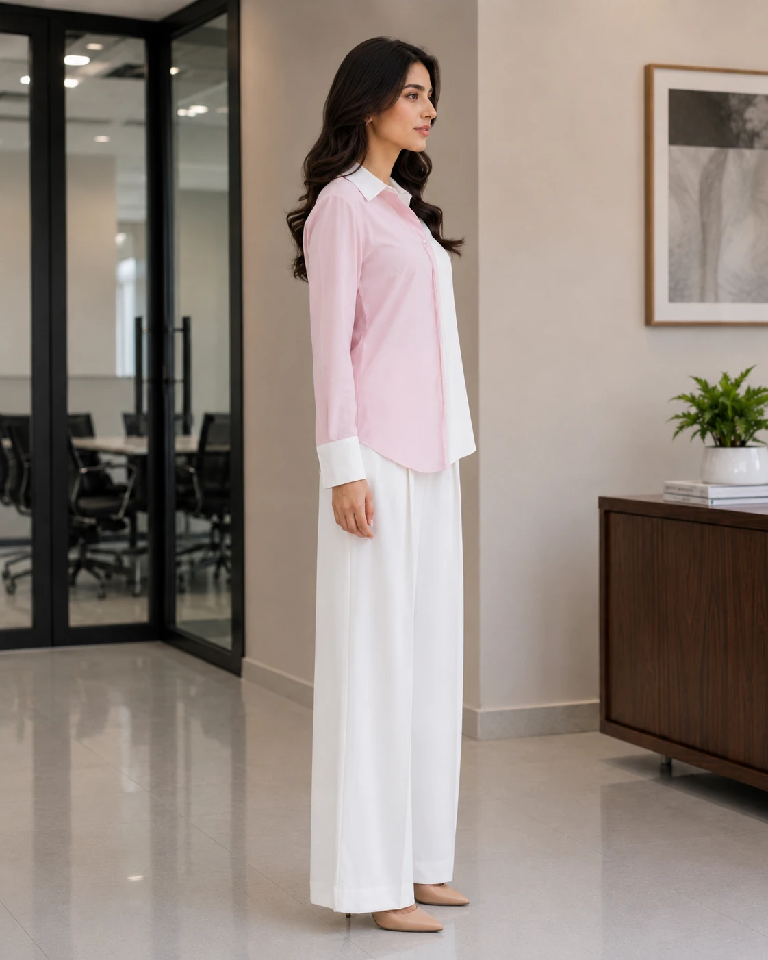 Pink and White Butter Georgette Collared Co-Ord Set image 4