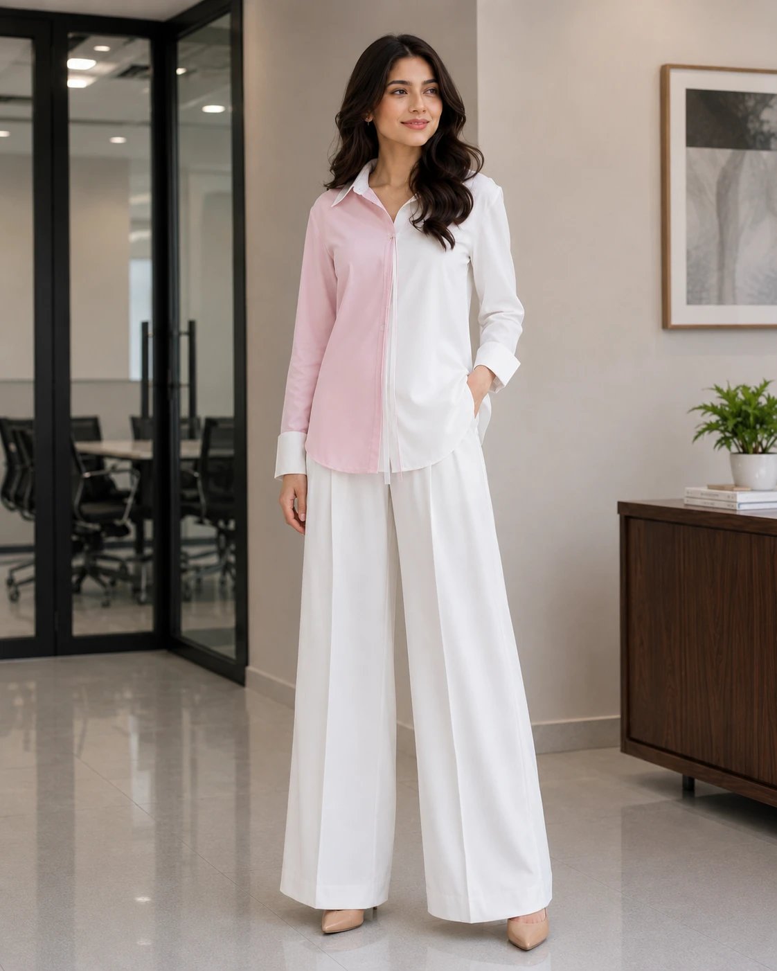 Pink and White Butter Georgette Collared Co-Ord Set image 5