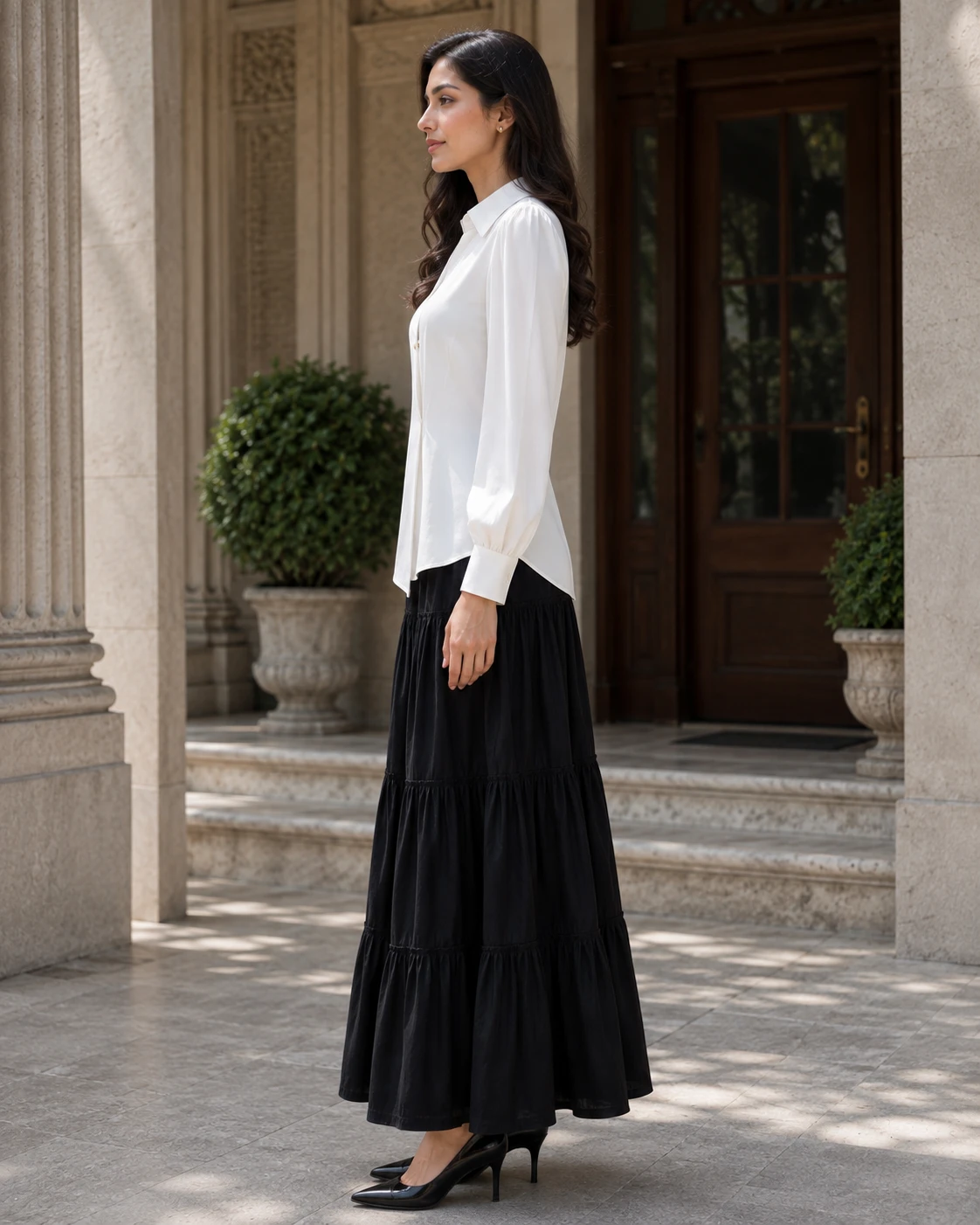 Premium White Cotton Collared Shirt and Skirt Set image 3