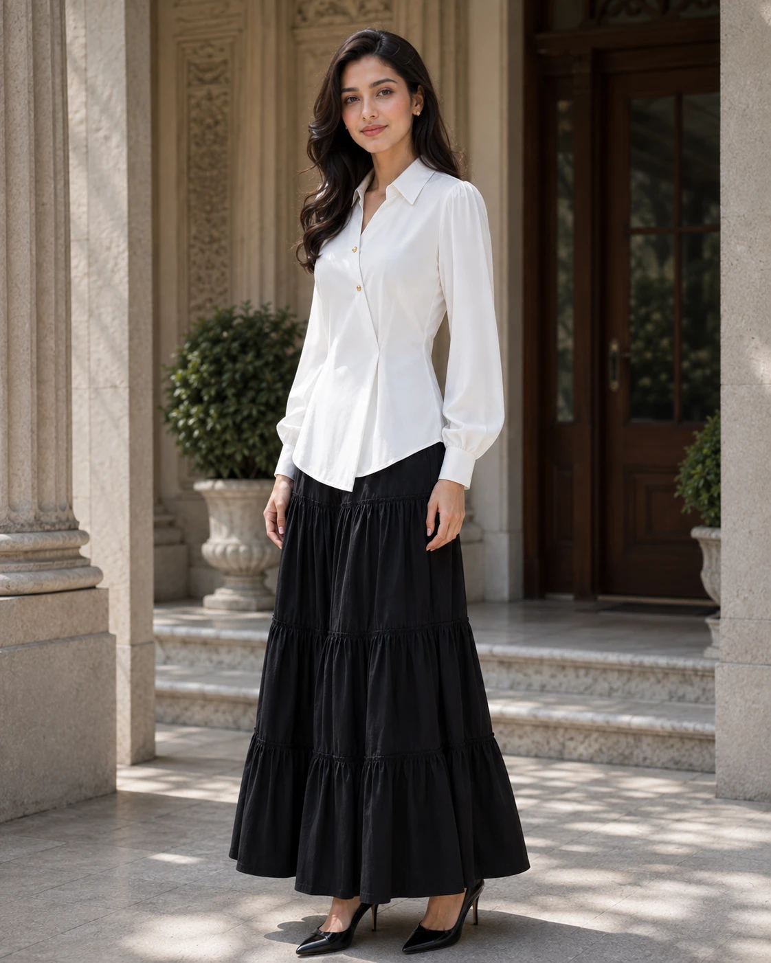Premium White Cotton Collared Shirt and Skirt Set image 4