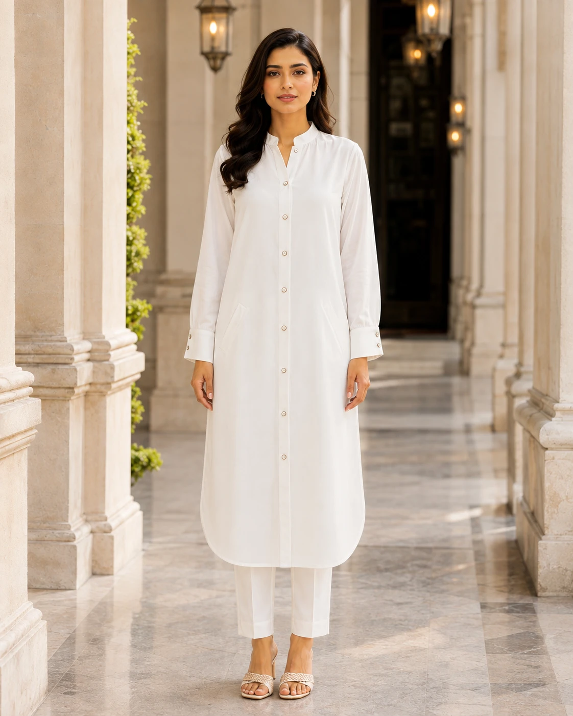 Butter Georgette Long Shirt and Straight Trouser Co-Ord Set