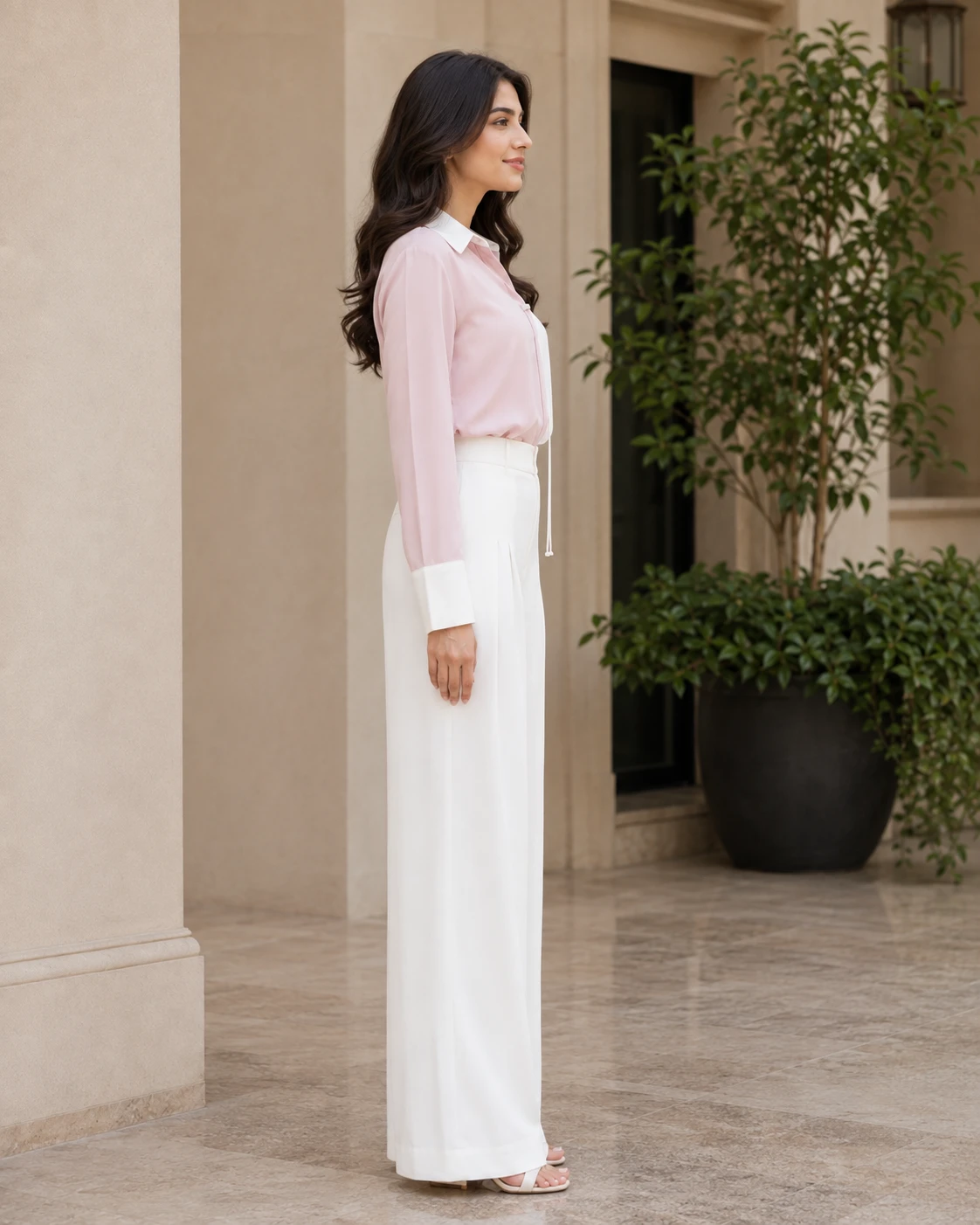 Pink and White Butter Georgette Collared Co-Ord Set image 8