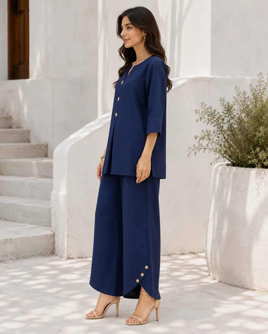 Dark Blue Zoom Georgette V-Notch Co-Ord Set image 3