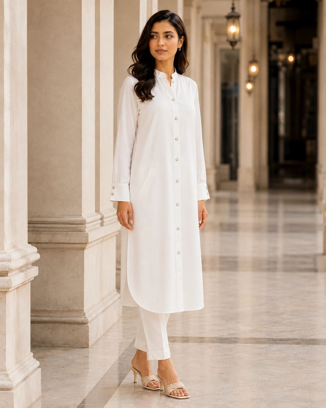 Butter Georgette Long Shirt and Straight Trouser Co-Ord Set image 5