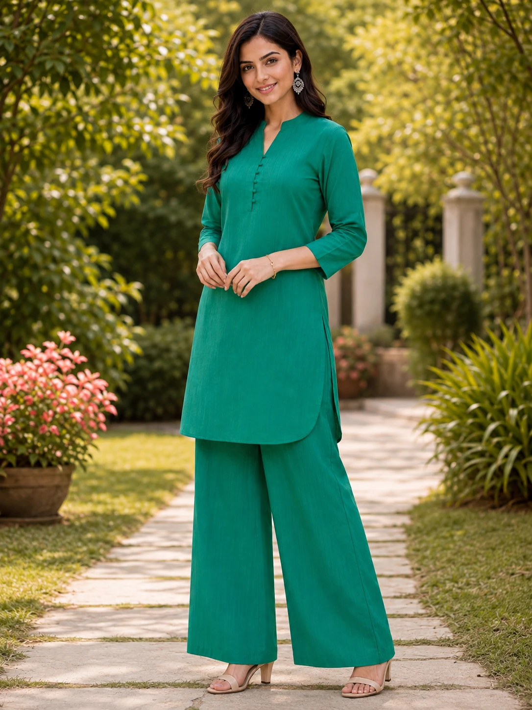 Green Self-Lined Summer Cotton Co-Ord Set image 6