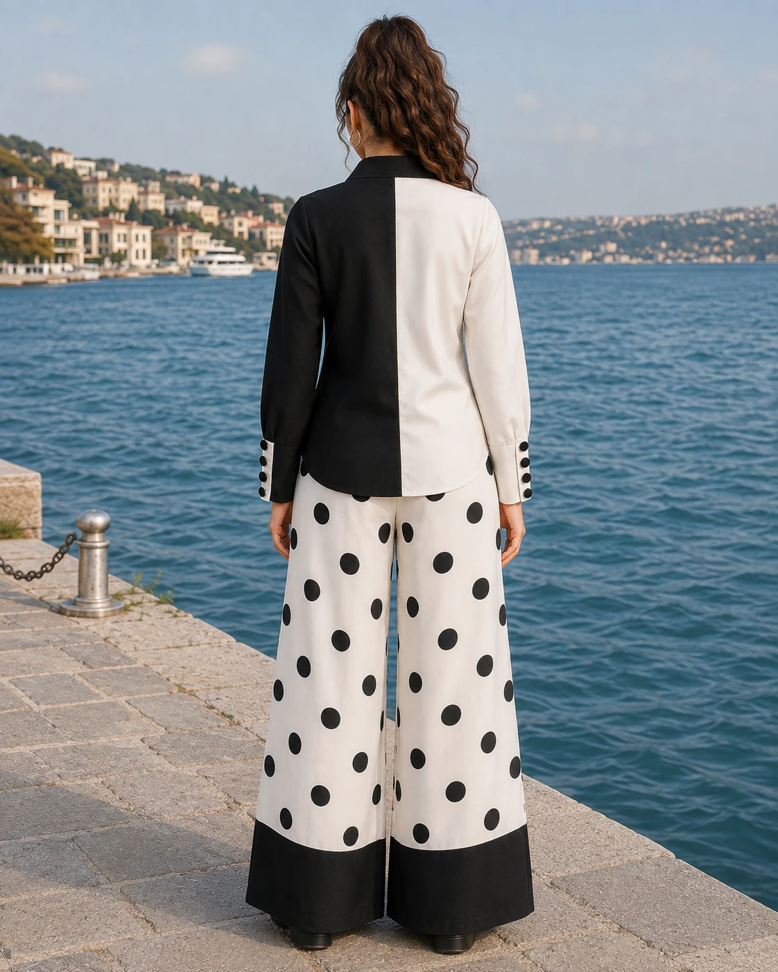 Black and White Polka Dot Butter Georgette Co-Ord Set image 6