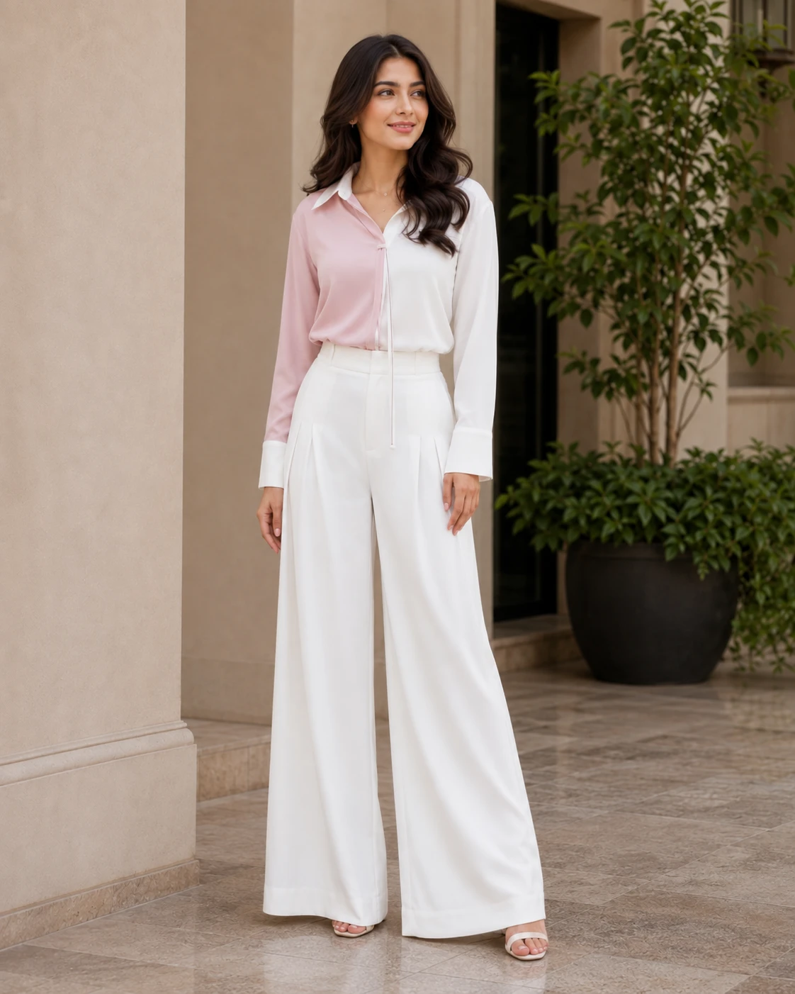 Pink and White Butter Georgette Collared Co-Ord Set image 12