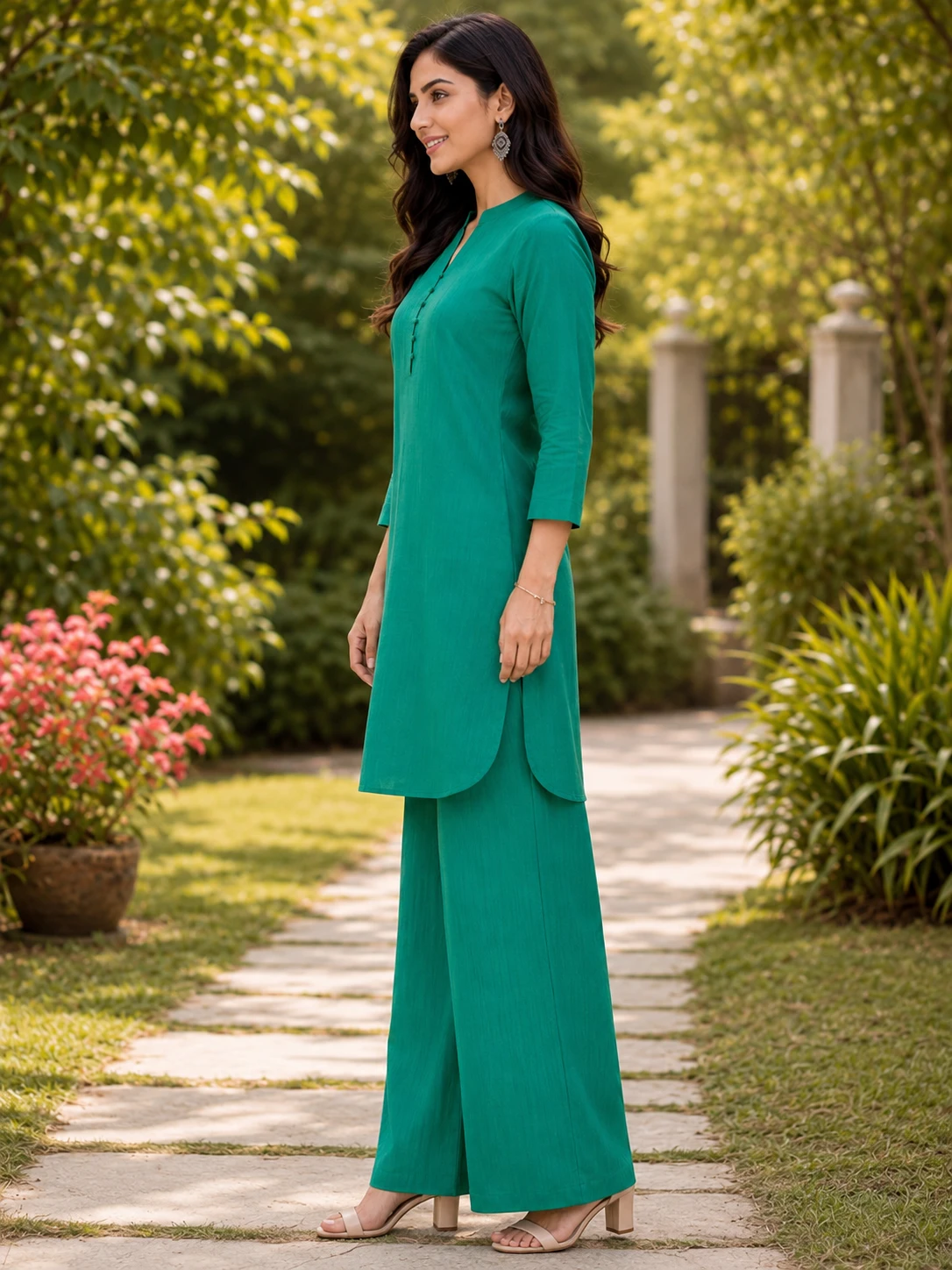 Green Self-Lined Summer Cotton Co-Ord Set image 5