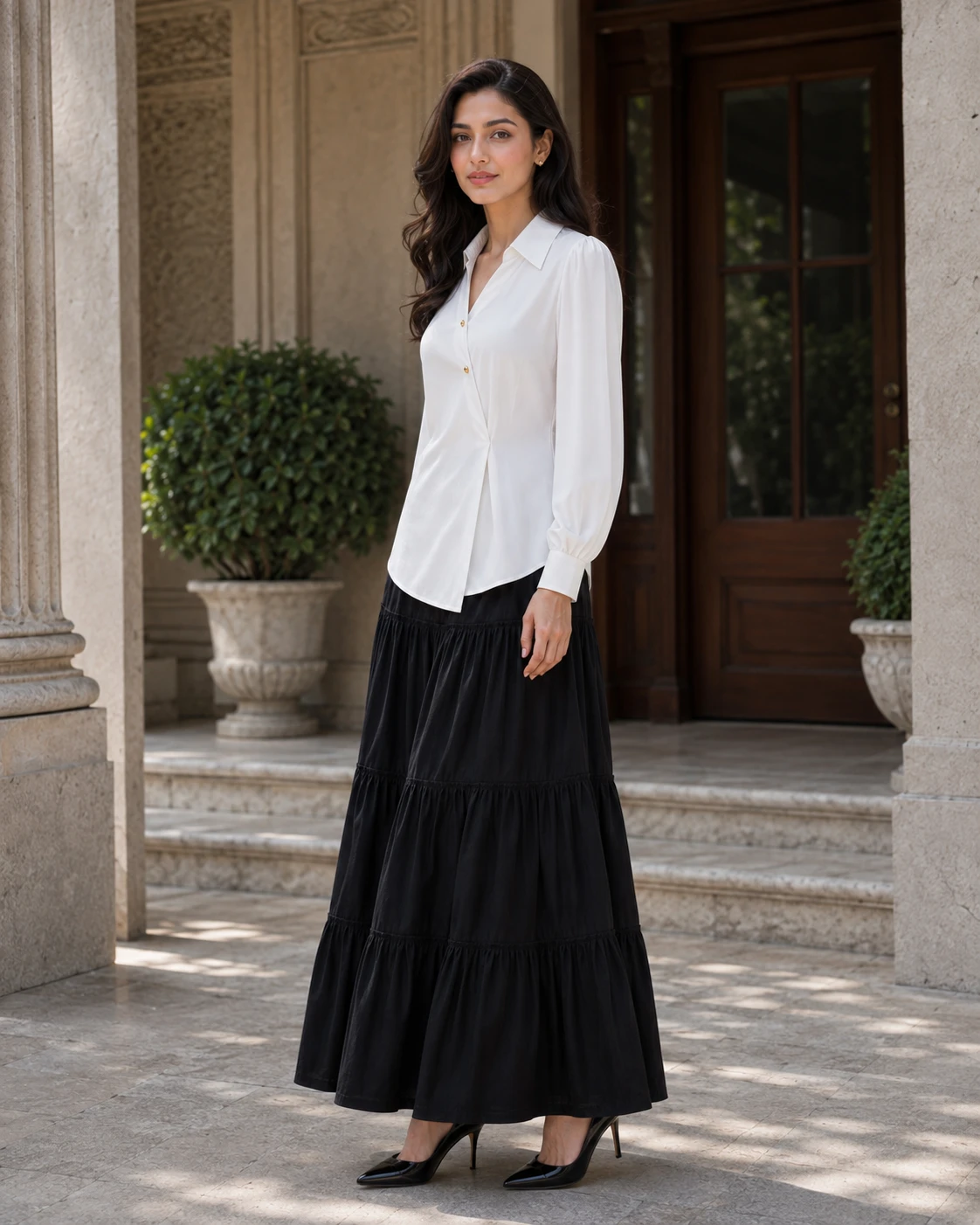 Premium White Cotton Collared Shirt and Skirt Set image 5