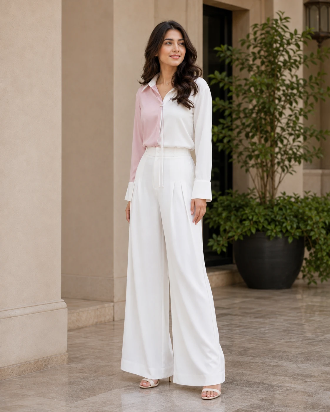 Pink and White Butter Georgette Collared Co-Ord Set image 10