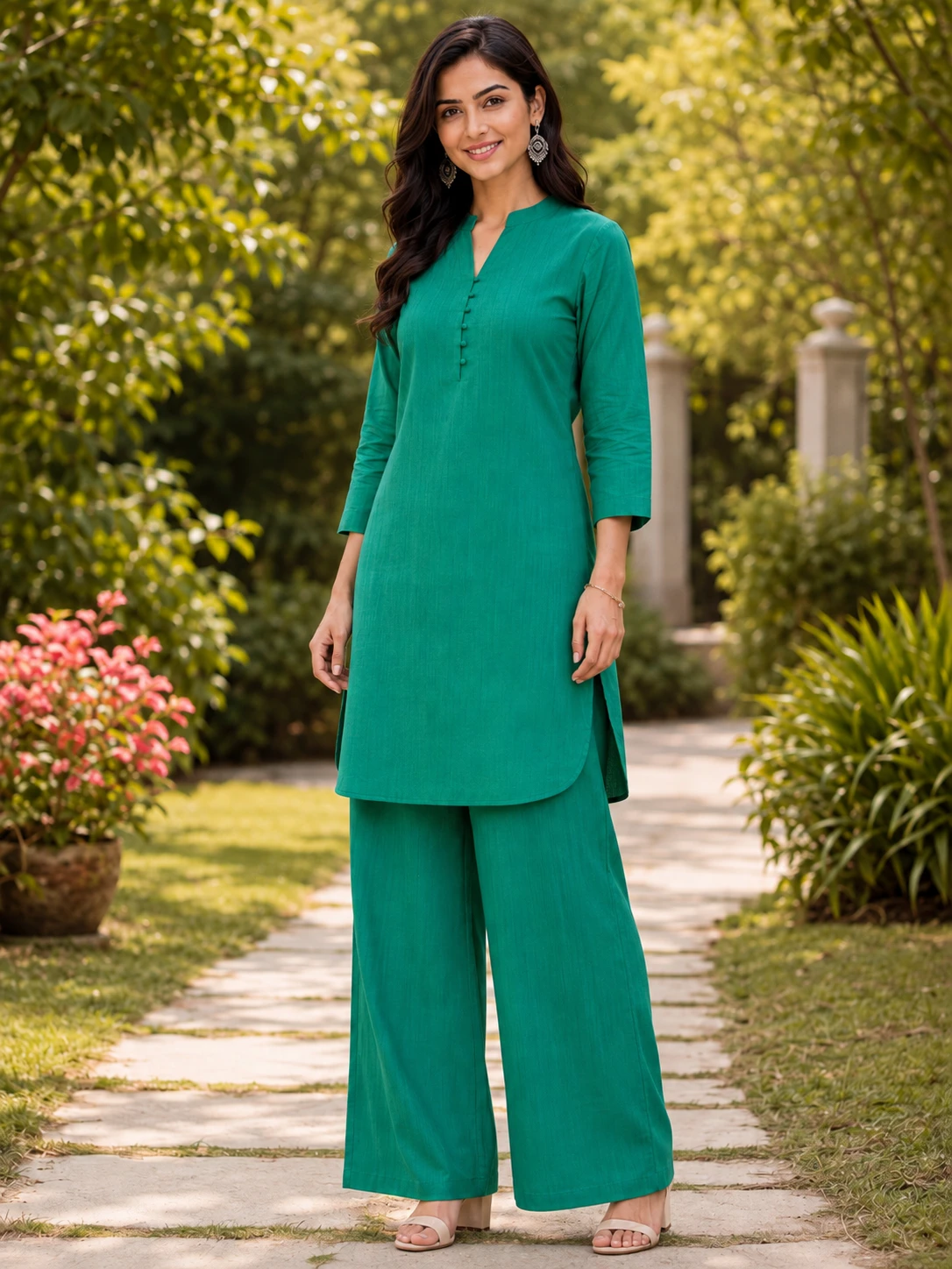 Green Self-Lined Summer Cotton Co-Ord Set image 4