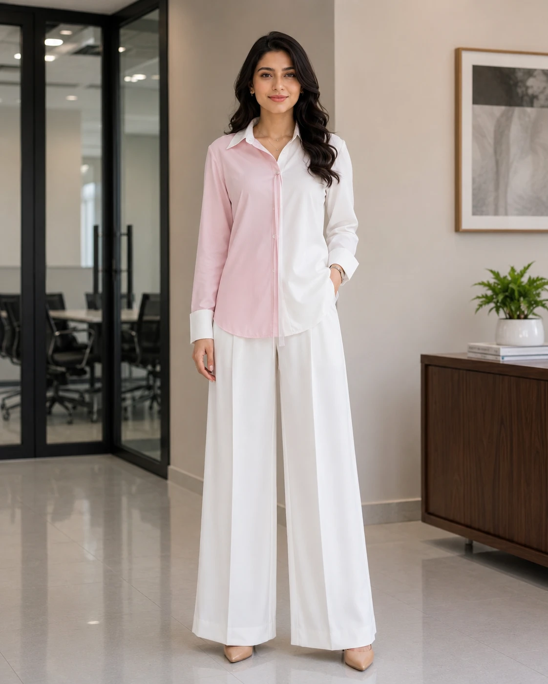 Pink and White Butter Georgette Collared Co-Ord Set image 7