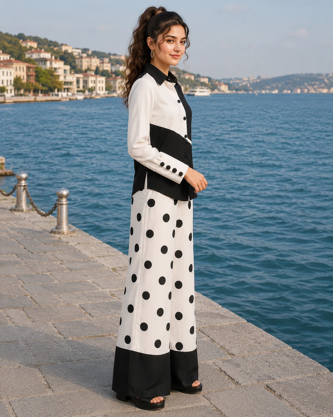 Black and White Polka Dot Butter Georgette Co-Ord Set image 2
