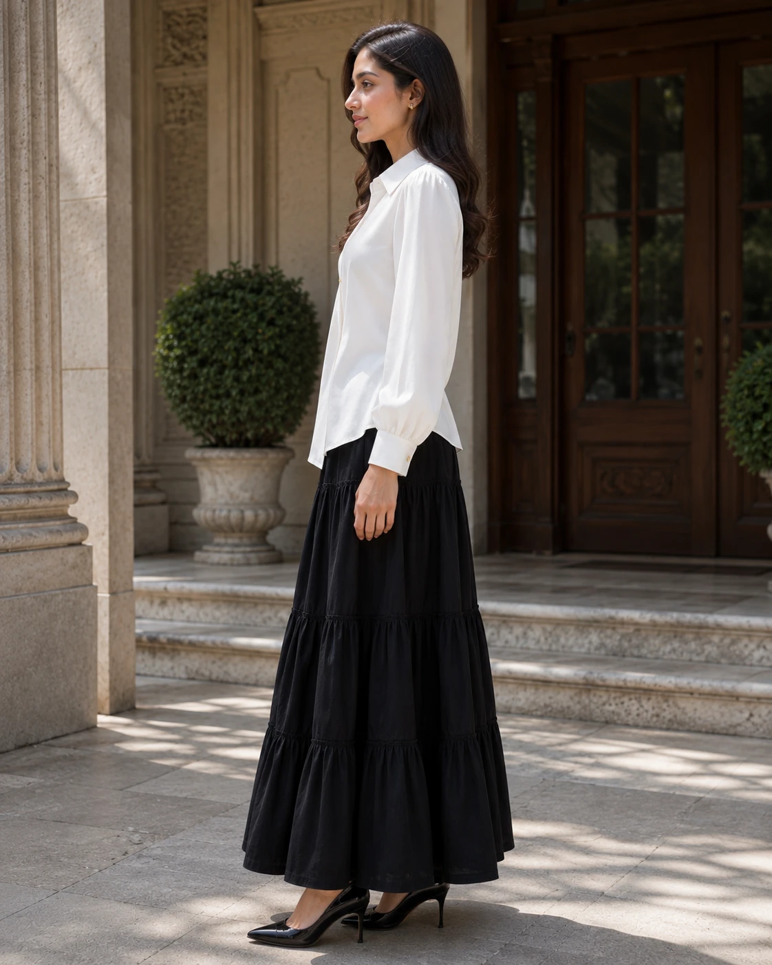 Premium White Cotton Collared Shirt and Skirt Set image 2