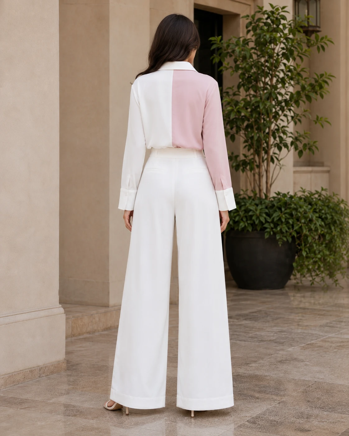 Pink and White Butter Georgette Collared Co-Ord Set image 11