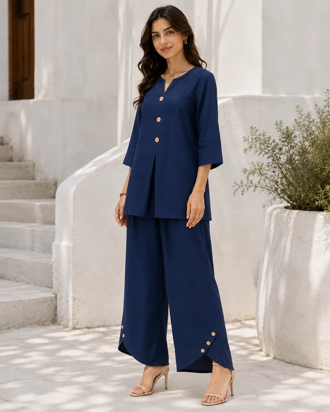 Dark Blue Zoom Georgette V-Notch Co-Ord Set image 6