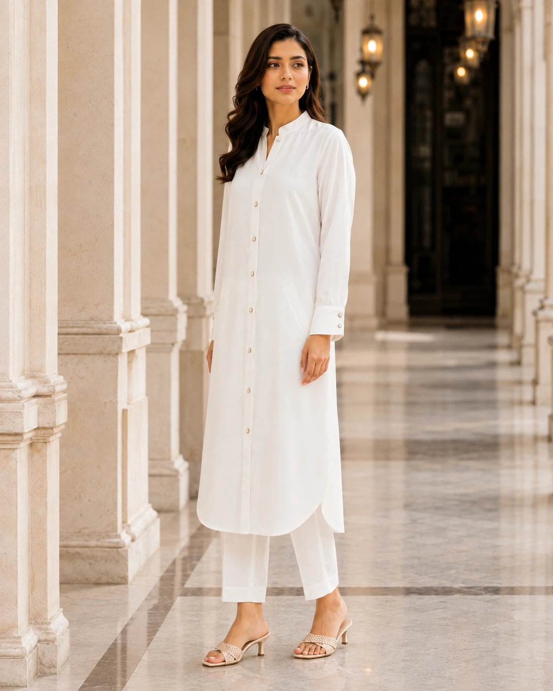 Butter Georgette Long Shirt and Straight Trouser Co-Ord Set image 4