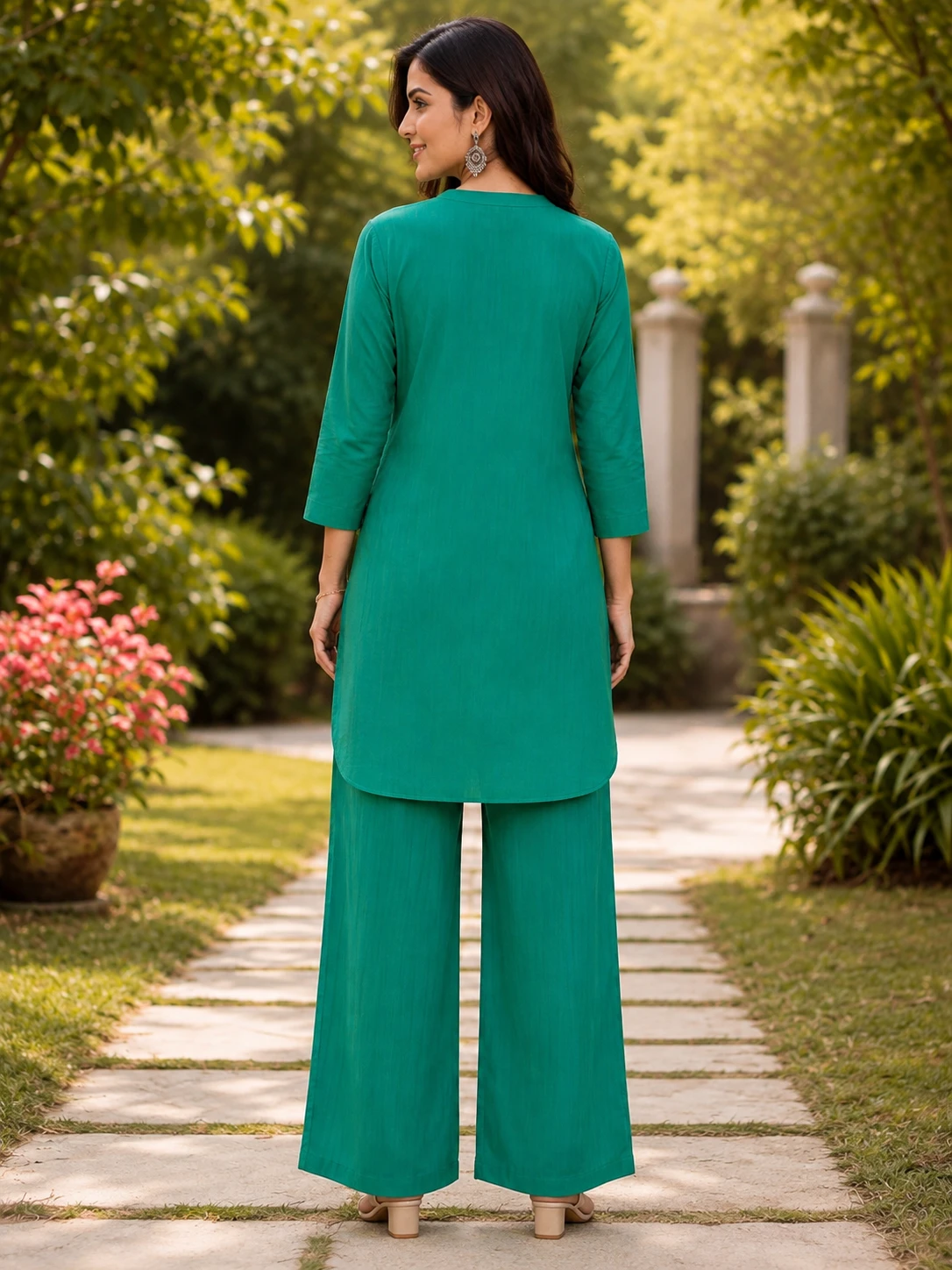 Green Self-Lined Summer Cotton Co-Ord Set image 3