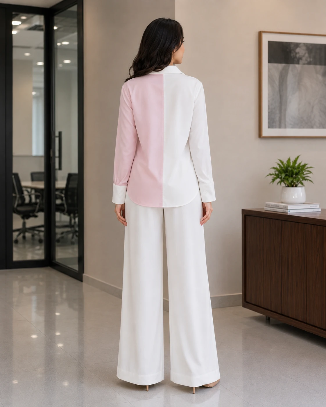 Pink and White Butter Georgette Collared Co-Ord Set image 6