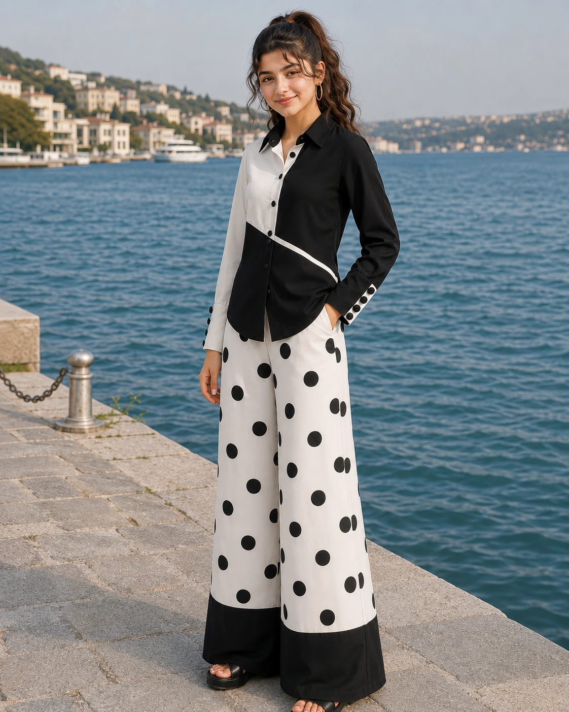 Black and White Polka Dot Butter Georgette Co-Ord Set image 4
