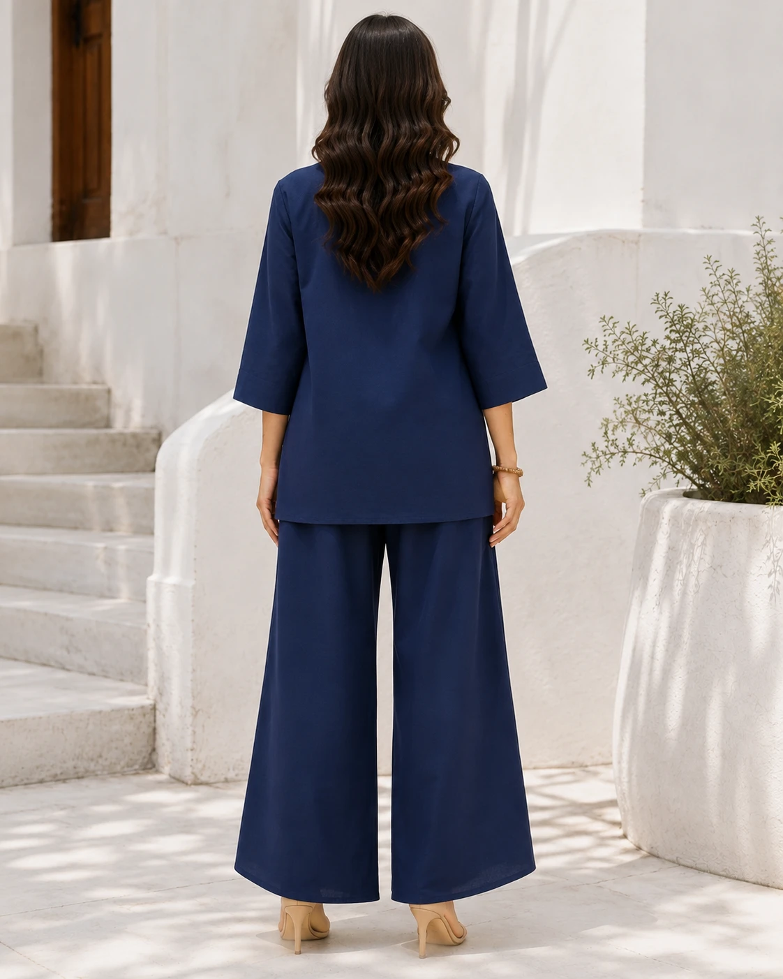 Dark Blue Zoom Georgette V-Notch Co-Ord Set image 5