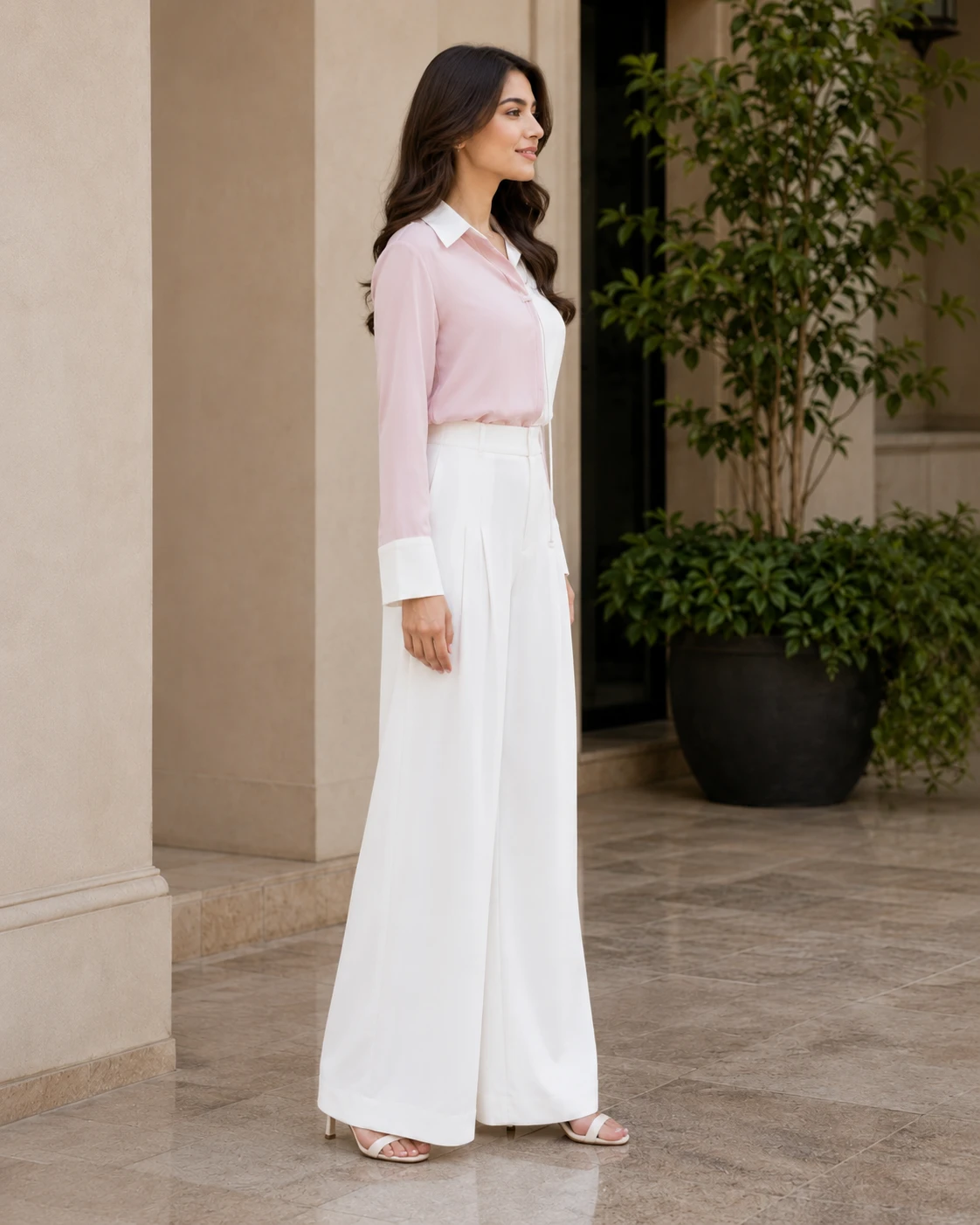 Pink and White Butter Georgette Collared Co-Ord Set image 9