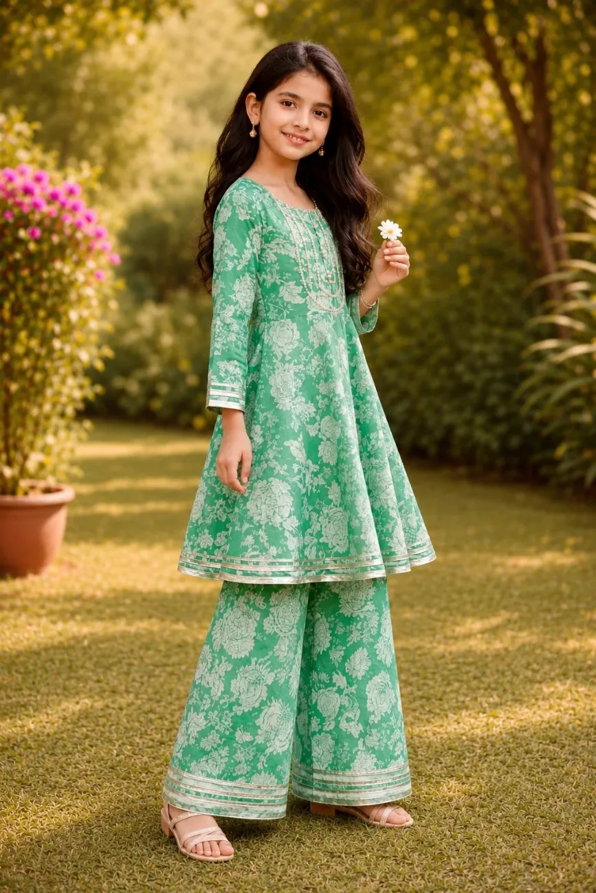 Independence Day Premium Cotton Panelled Frock with Palazzo