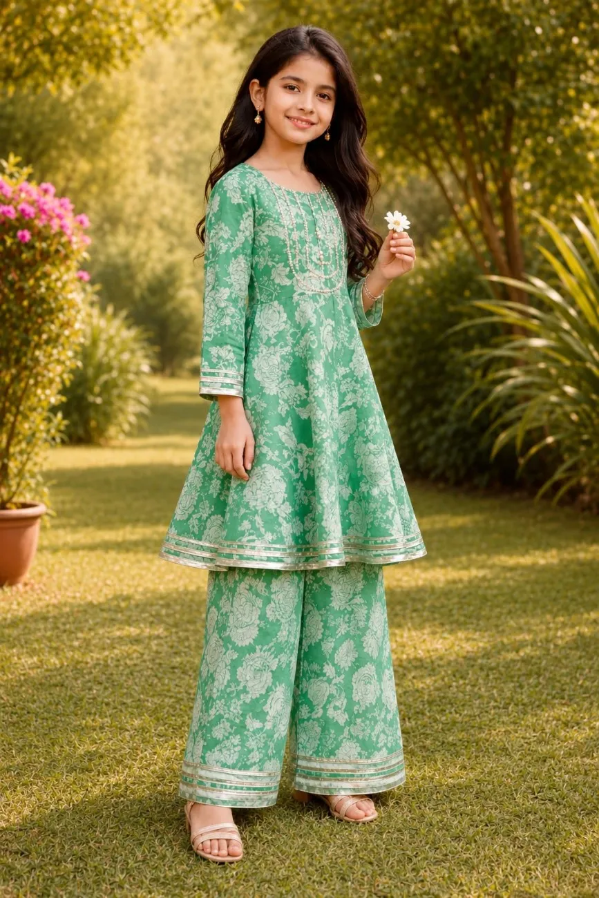 Independence Day Premium Cotton Panelled Frock with Palazzo