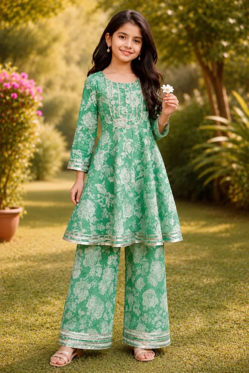 Independence Day Premium Cotton Panelled Frock with Palazzo
